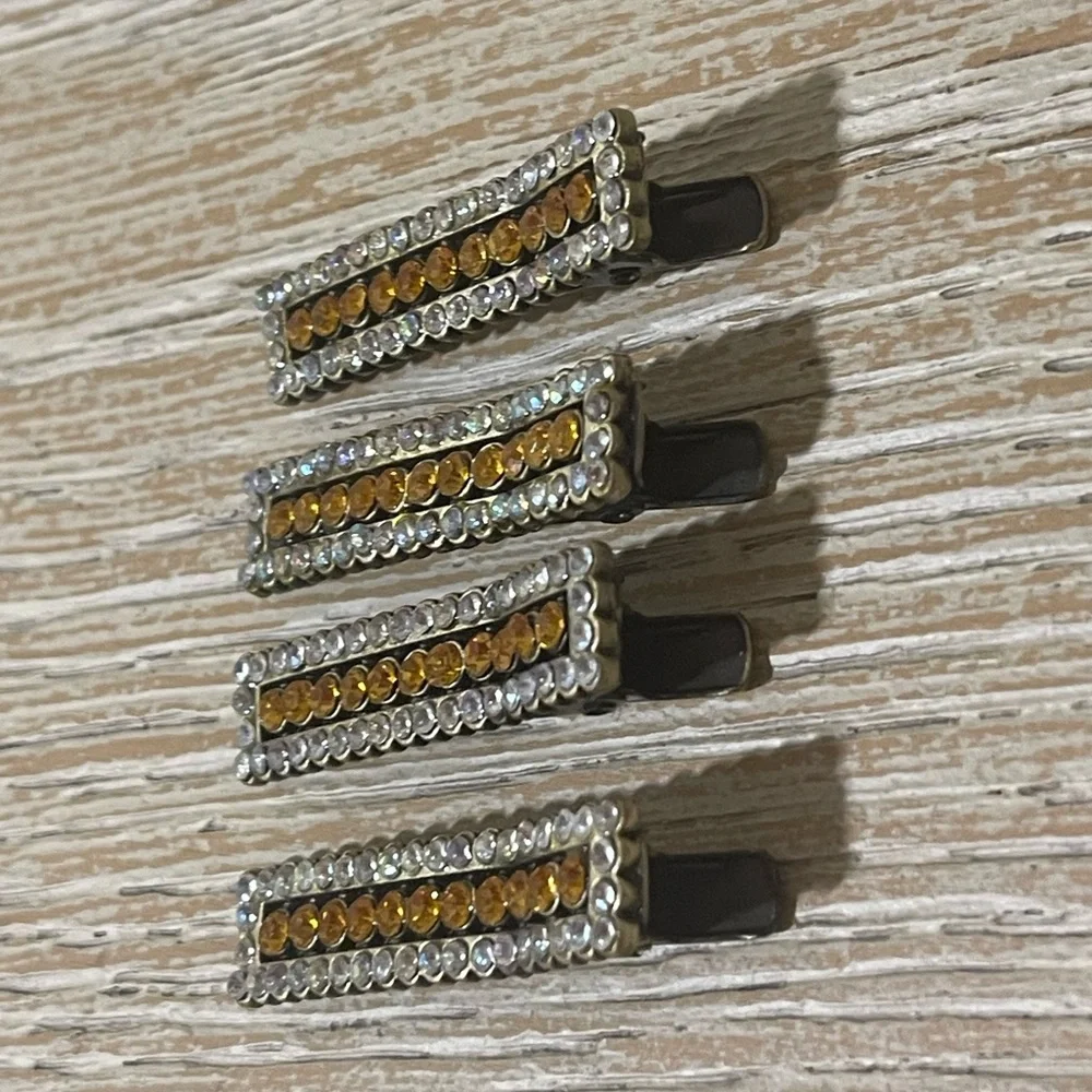 Yellow and Silver Rhinestone Hair Clips
